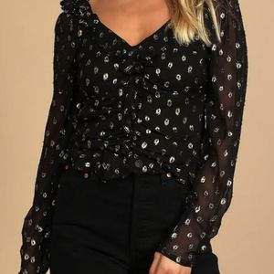 Black and Gold Dotted Long Sleeve Top